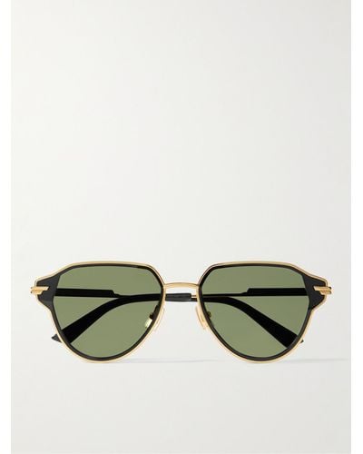 Bottega Veneta Aviator-style Gold-tone And Acetate Sunglasses - Green