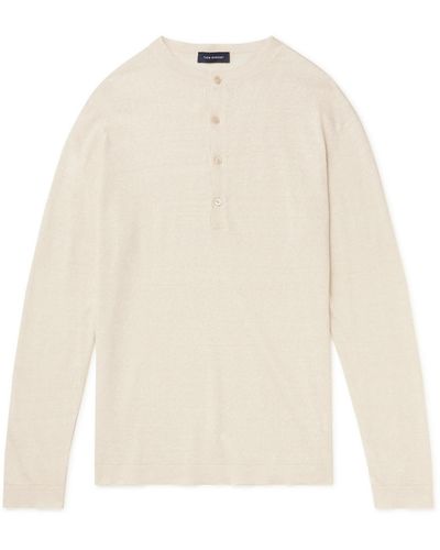 Thom Sweeney Linen And Cotton-blend Henley T-shirt - White