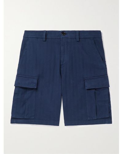 Brunello Cucinelli Straight-leg Garment-dyed Herringbone Cotton-blend Cargo Shorts - Blue