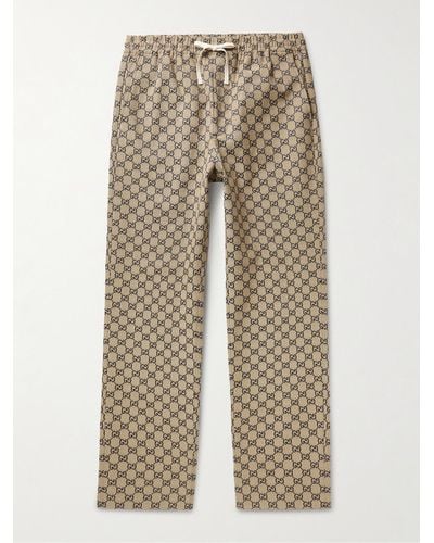 Gucci Gerade geschnittene Hose aus Jacquard aus einer Baumwollmischung mit Logomuster und Kordelzugbund - Natur