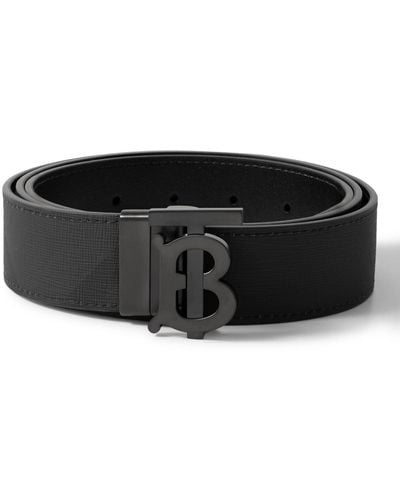 Burberry 3.5cm Reversible Checked E-canvas And Leather Belt - Black