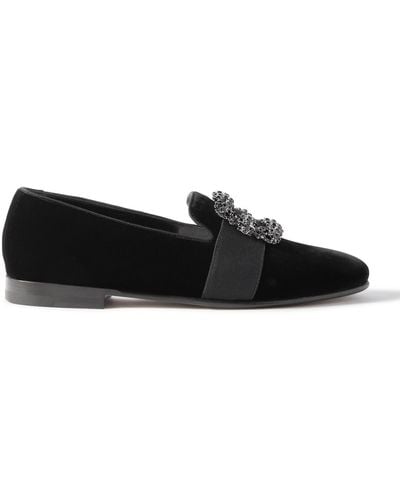 Manolo Blahnik Carlton Embellished Grosgrain-trimmed Velvet Loafers - Black