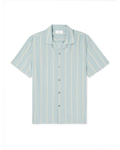MR P. Michael Camp-collar Striped Lyocell Shirt - Blue
