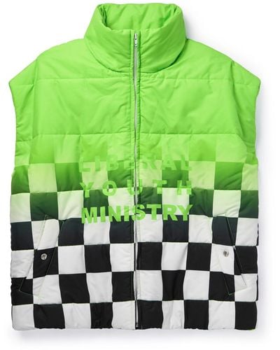 Liberal Youth Ministry Printed Checked Shell Down Gilet - Green
