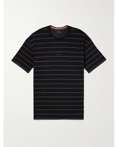 Paul Smith Relax Logo-embroidered Striped Cotton And Modal-blend Jersey Pyjama T-shirt - Black