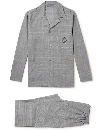 Ralph Lauren Purple Label Logo-embroidered Prince Of Wales Checked Cotton Pajama Set - Gray