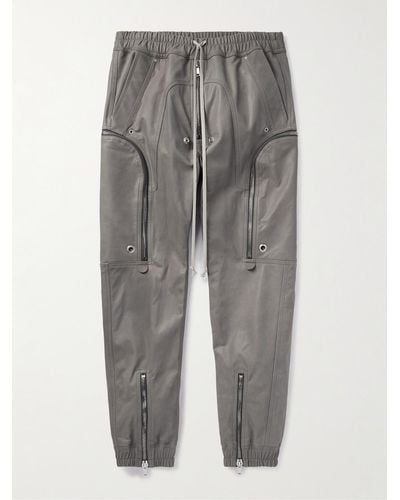 Rick Owens Bauhaus Tapered Leather Cargo Drawstring Trousers - Grey
