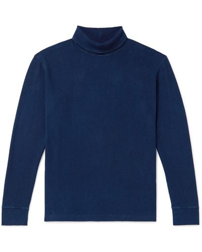 Blue Blue Japan Indigo-dyed Ribbed Cotton-blend Jersey Rollneck T-shirt - Blue