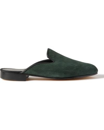 George Cleverley Leather-trimmed Suede Backless Loafers - Green