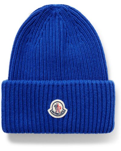 Moncler Logo-appliquéd Ribbed Virgin Wool And Cashmere-blend Beanie - Blue