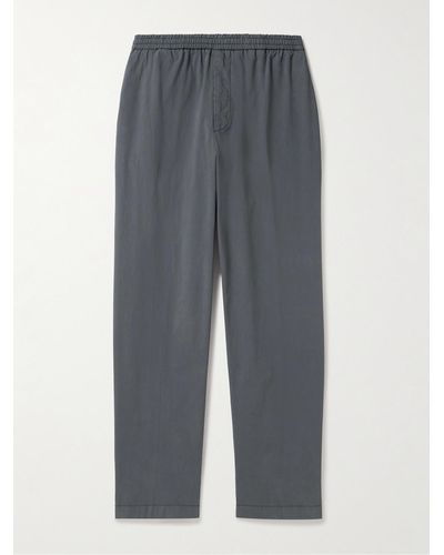 Officine Generale Walter Slim-fit Straight-leg Cotton-blend Poplin Drawstring Trousers - Grey
