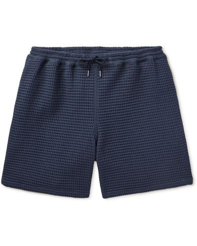 A Kind Of Guise Volta Straight-leg Waffle-knit Cotton Drawstring Shorts - Blue