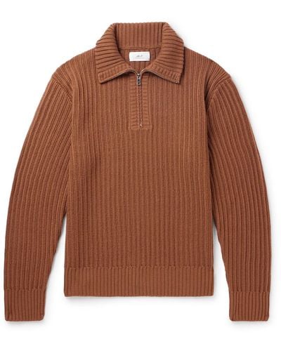 MR P. Ribbed Merino Wool Half-zip Sweater - Brown