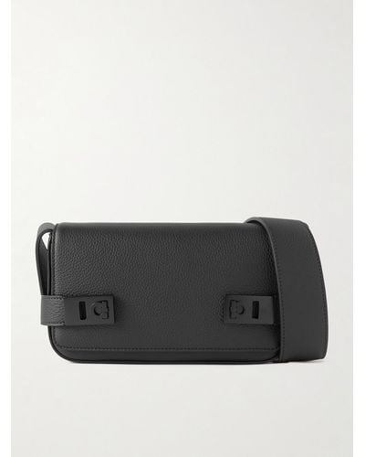 Ferragamo Logo-print Full-grain Leather Messenger Bag - Black