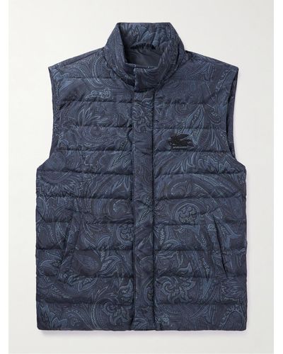 Etro Logo-embroidered Paisley-print Quilted Shell Down Gilet - Blue