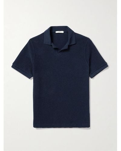 MR P. Golf Textured-knit Organic Cotton Polo Shirt - Blue