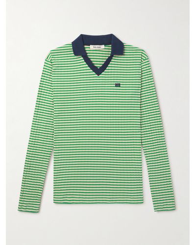 Wales Bonner Polo slim-fit in misto cotone Supima® a righe con logo ricamato - Verde