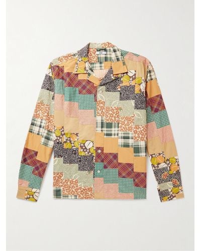 Bode Diagonal Square Patchwork-Hemd aus Baumwollpopeline mit wandelbarem Kragen - Mehrfarbig
