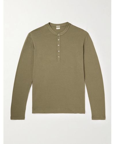 Massimo Alba Cotton And Cashmere-blend Henley T-shirt - Green