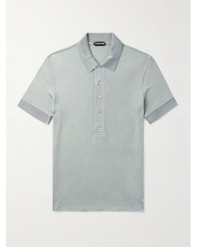 Tom Ford Slim-fit Ribbed-knit Polo Shirt - Blue