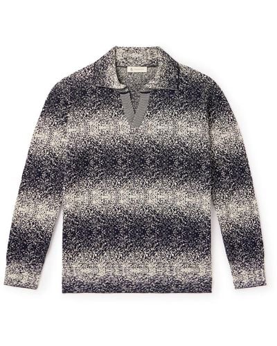 Piacenza Cashmere Crochet-knit Cotton And Linen-blend Polo Shirt - Gray