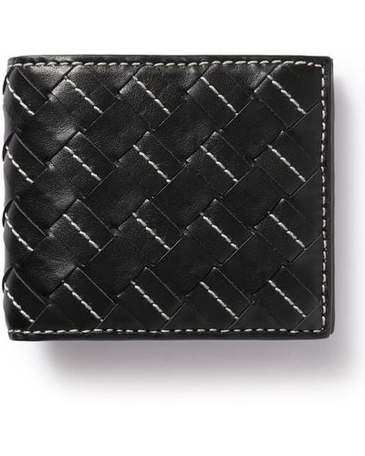 Bottega Veneta Intrecciato Embroidered Leather Billfold Wallet - Black