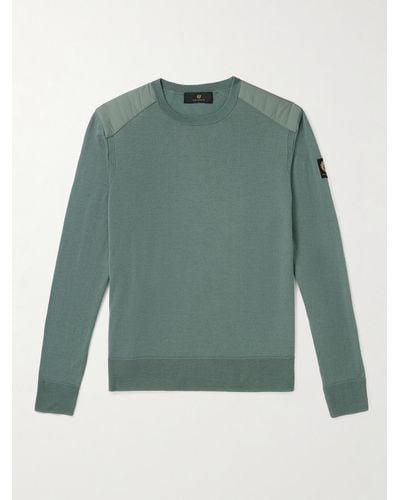Belstaff Kerrigan Ribbed Panelled Merino Wool Sweater - Green