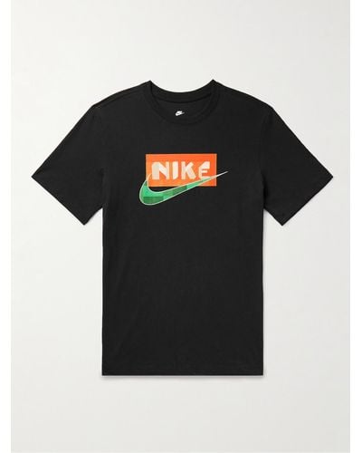Nike T-shirt in jersey di cotone con logo e applicazione - Nero