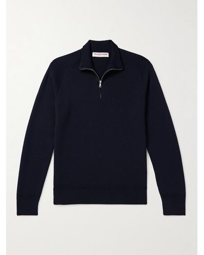 Orlebar Brown Pullover in lana merino con mezza zip Lennard - Blu