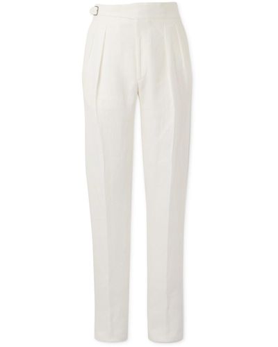 Ralph Lauren Purple Label Byron Straight-leg Pleated Linen Pants - White