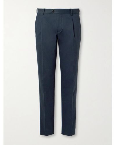 Lardini Straight-leg Pleated Cotton-blend Twill Trousers - Blue