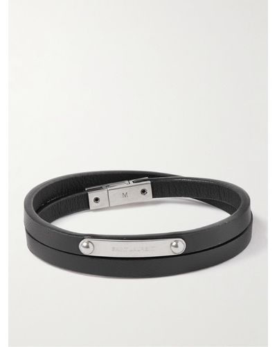 Saint Laurent Leather And Silver-tone Wrap Bracelet - Black