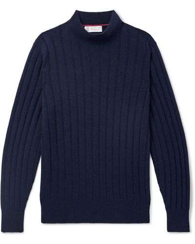 Brunello Cucinelli Ribbed Cashmere Sweater - Blue