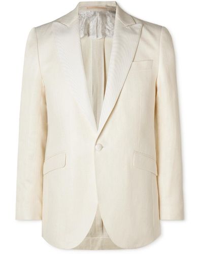Favourbrook Grosgrain-trimmed Herringbone Linen And Silk-blend Tuxedo Jacket - Natural