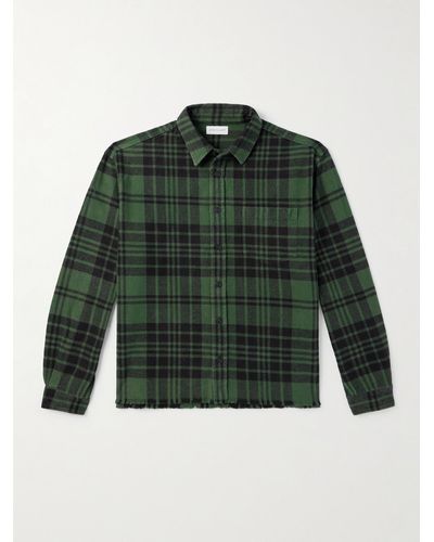 John Elliott Hemi Frayed Checked Cotton-flannel Shirt - Green
