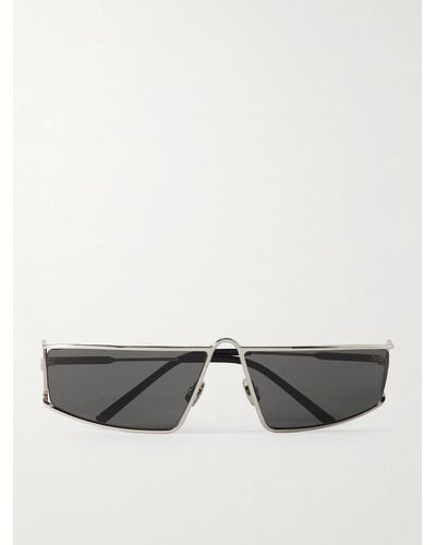Saint Laurent New Wave silberfarbene Sonnenbrille mit rechteckigem Rahmen - Grau