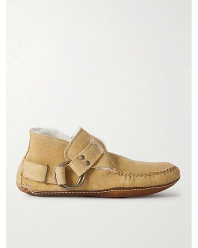 Quoddy Legacy Ring Shearling-lined Suede Moccasins - Brown