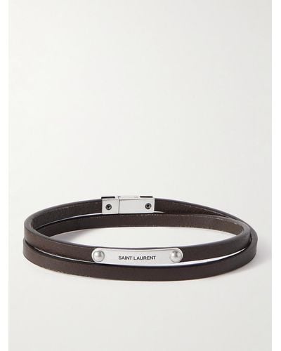 Saint Laurent Cassandre Silver-tone And Leather Bracelet - Brown