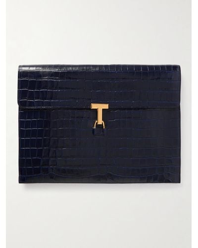 Tom Ford Croc-effect Leather Pouch - Blue