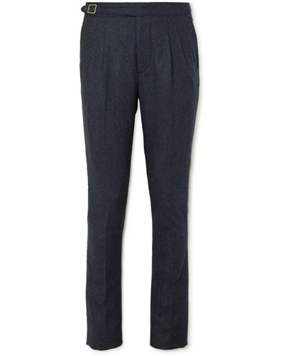 James Purdey & Sons Mayfair Slim-fit Pleated Herringbone Wool-blend Tweed Pants - Blue