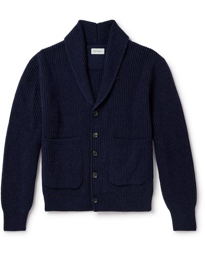 Oliver Spencer Orkeny Shawl-collar Ribbed Wool Cardigan - Blue