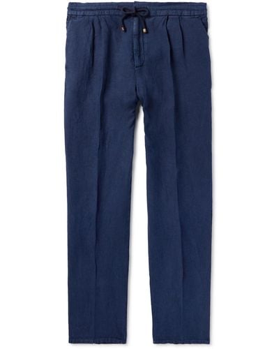 Brunello Cucinelli Straight-leg Linen Drawstring Pants - Blue