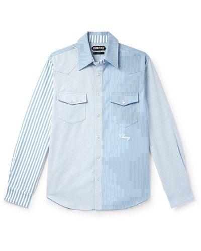 CHERRY LA Logo-embroidered Striped Cotton Oxford Shirt - Blue