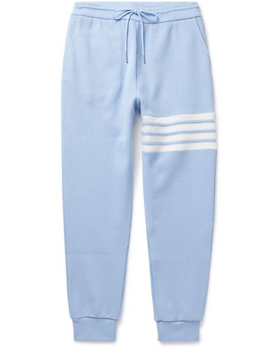 Thom Browne Tapered Striped Waffle-knit Cotton Sweatpants - Blue