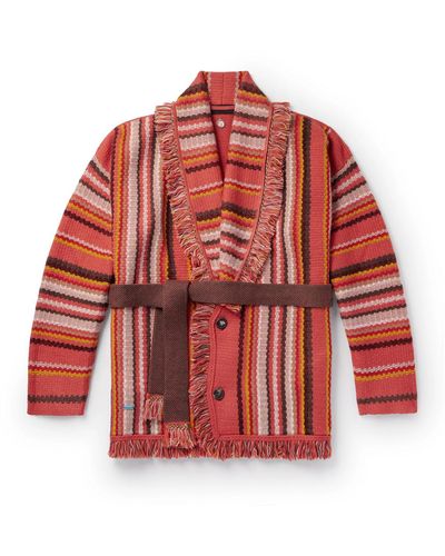 Alanui Ushuaia Stories Baja Striped Fringed Wool Cardigan - Red