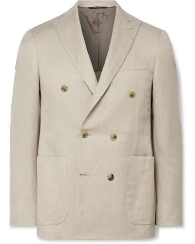 Canali Kei Slim-fit Double-breasted Linen And Silk-blend Suit Jacket - Natural