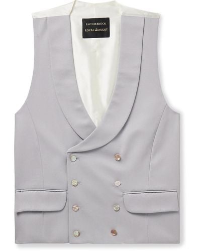 Favourbrook Slim-fit Shawl-collar Double-breasted Wool-twill And Satin Waistcoat - Gray