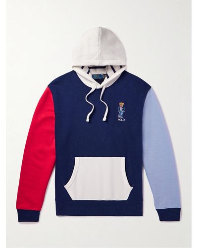 Polo Ralph Lauren Logo-embroidered Colour-block Cotton-blend Jersey Sweatshirt - Blue