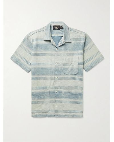 RRL Convertible-collar Striped Slub Cotton-jersey Shirt - Blue