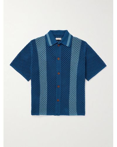 Nudie Jeans Fabbe Striped Cotton-crochet Shirt - Blue